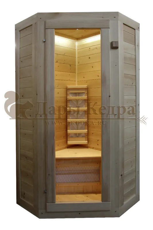 Одноместная угловая инфракрасная сауна кабина из кедра и липы с керамическими излучателями