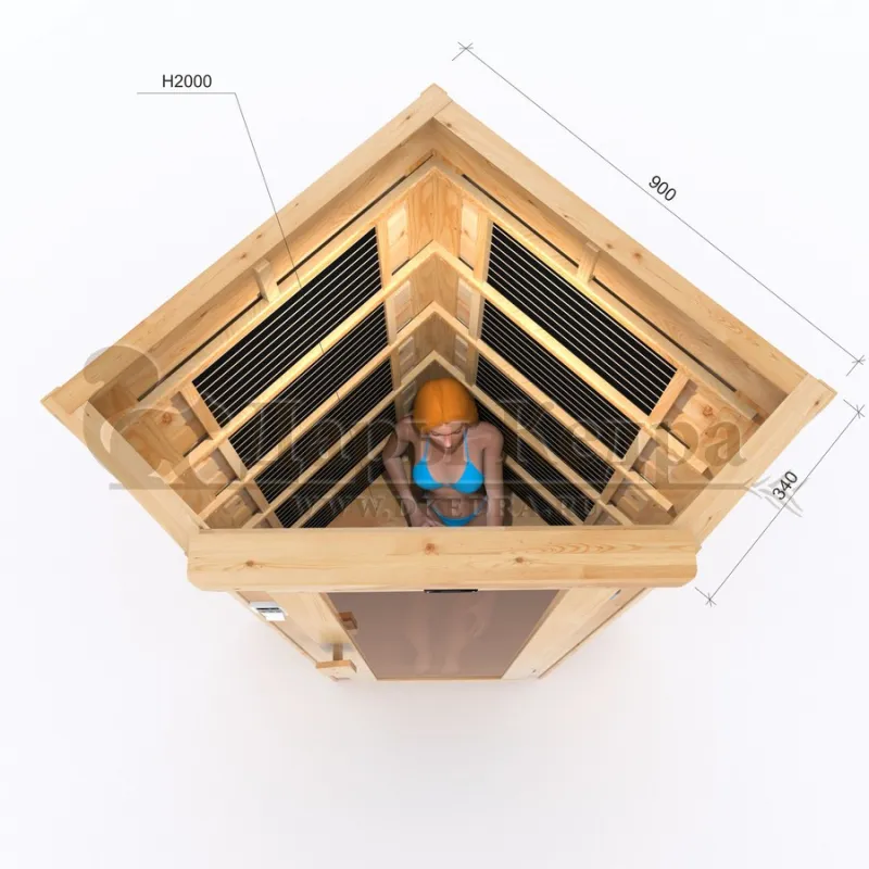 Одноместная угловая инфракрасная сауна кабина из кедра и липы с карбоновыми излучателями