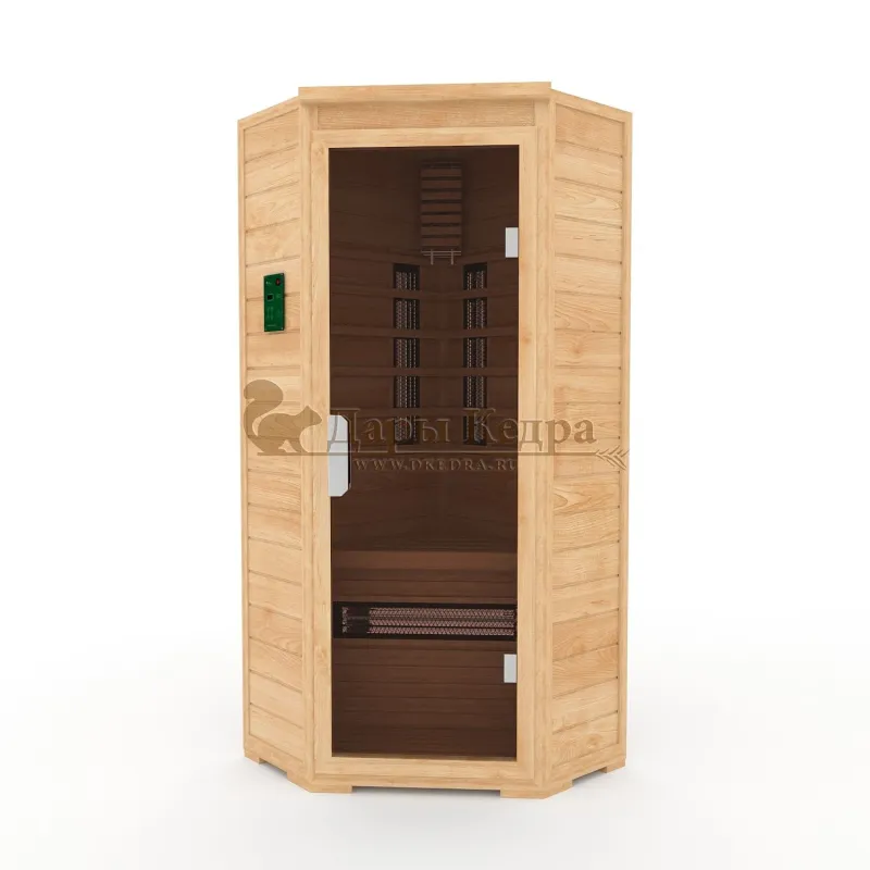 Одноместная угловая инфракрасная сауна кабина из кедра и липы с керамическими излучателями