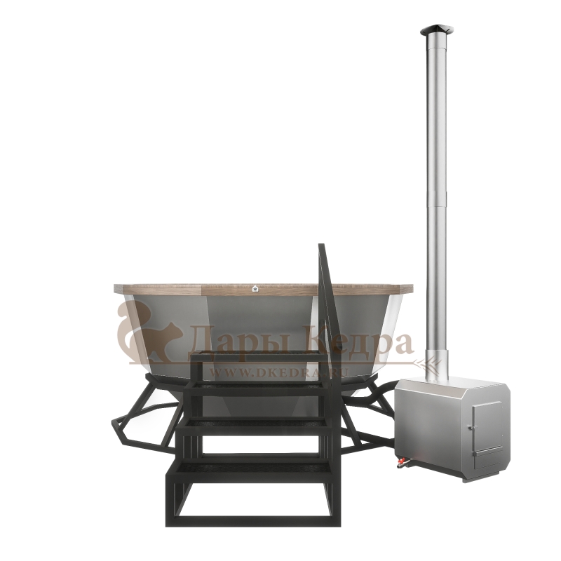 Банный чан из нержавеющей стали Ø-2350 на опоре с приставной печью