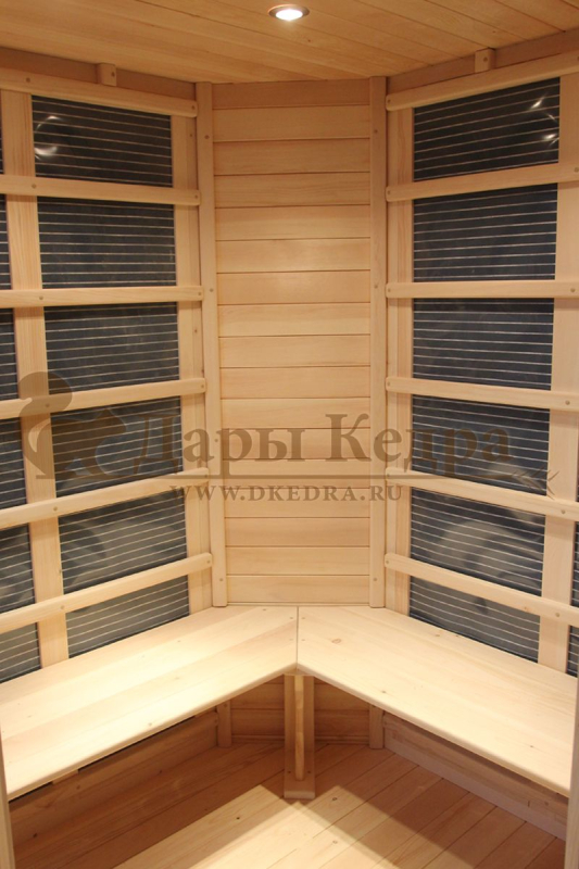 Двухместная угловая инфракрасная сауна кабина из кедра и липы с карбоновыми излучателями